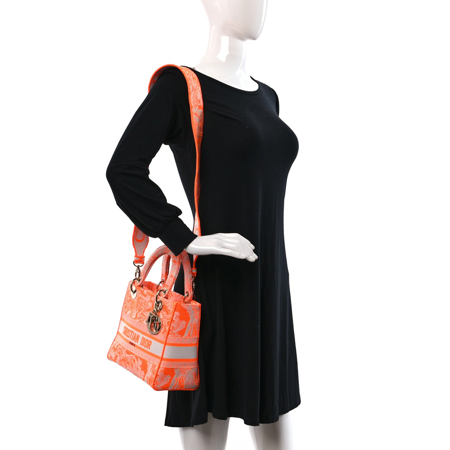 Canvas Toile De Jouy Reverse Embroidered Medium Lady D-Lite Fluorescent Orange