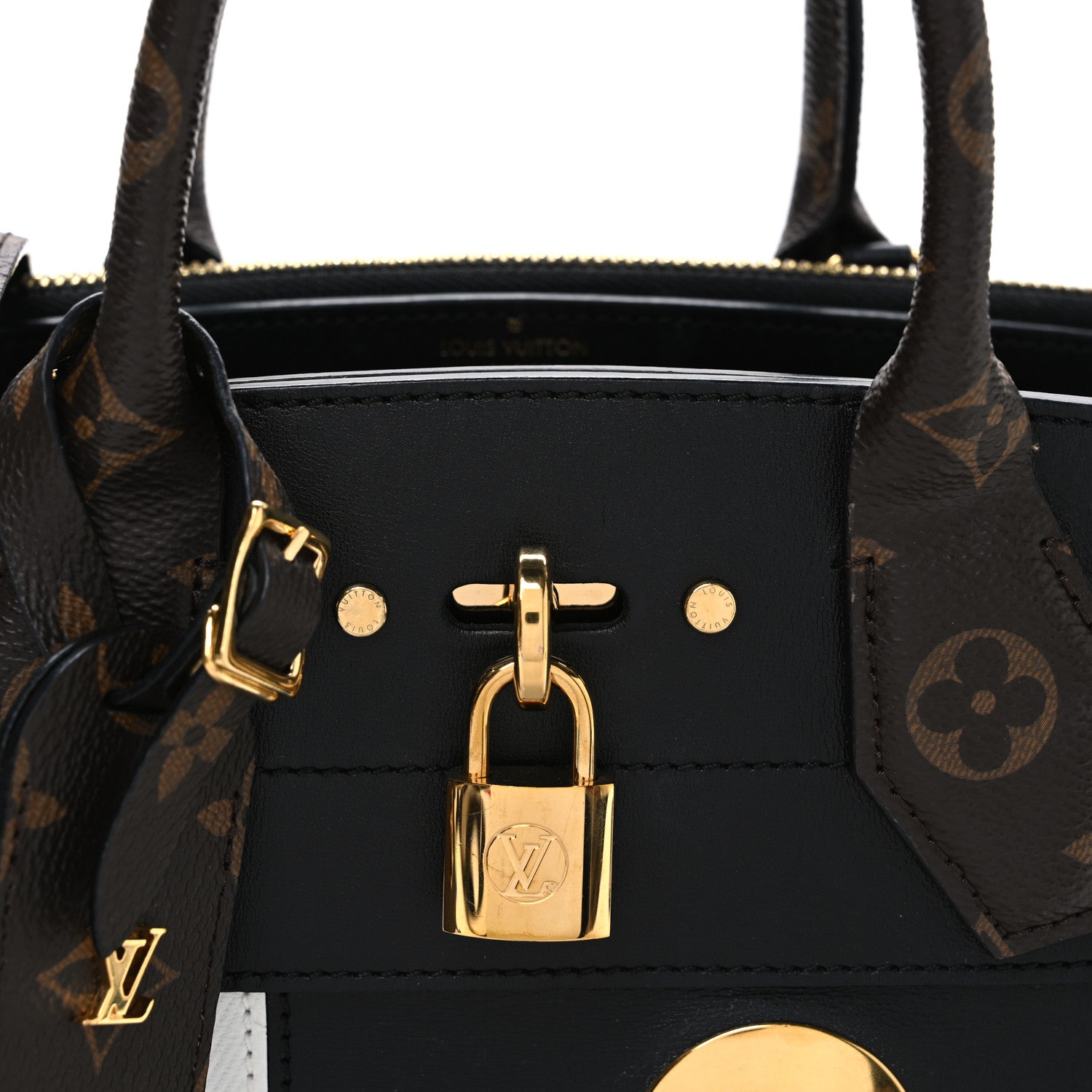 Louis Vuitton Calfskin Monogram Studded City Steamer PM Black White 7 of 9