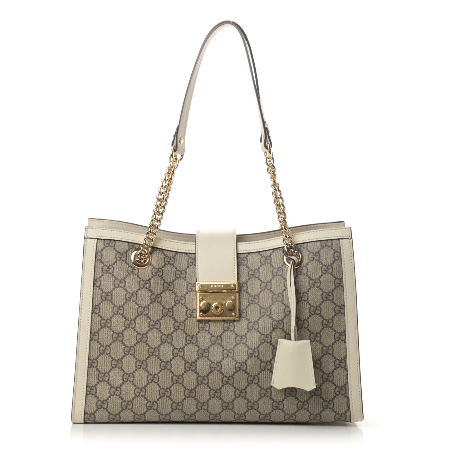 GG Supreme Monogram Medium Padlock Tote White