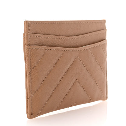 Chanel Sheepskin Chevron Quilted Card Holder Beige 3 of 9