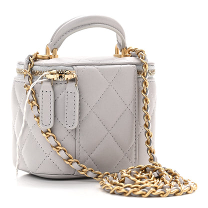 Chanel Lambskin Quilted Top Handle Mini Vanity Case With Chain Grey 3 of 12
