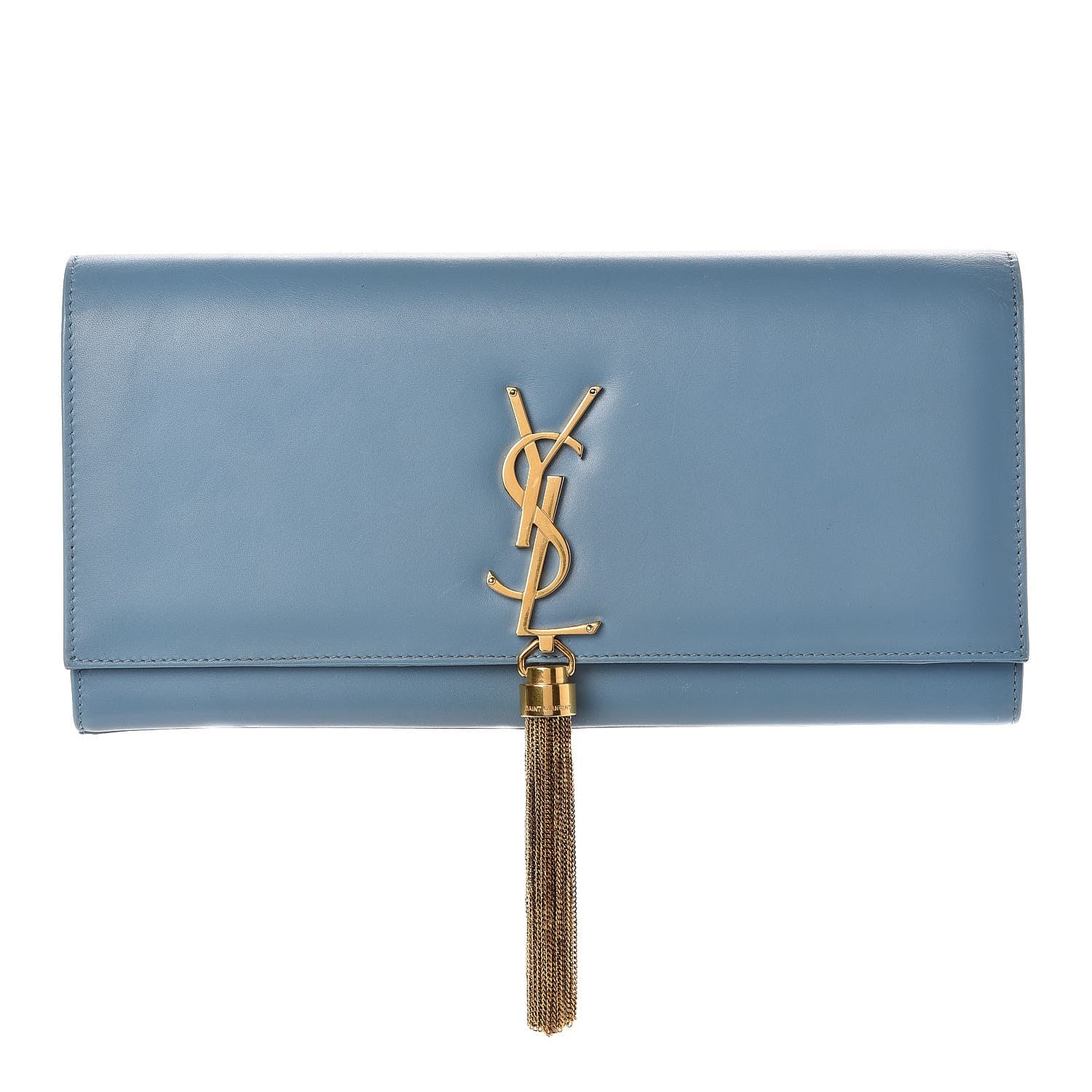 Saint Laurent Calfskin Classic Monogram Tassel Clutch Blue Glacier 1 of 10