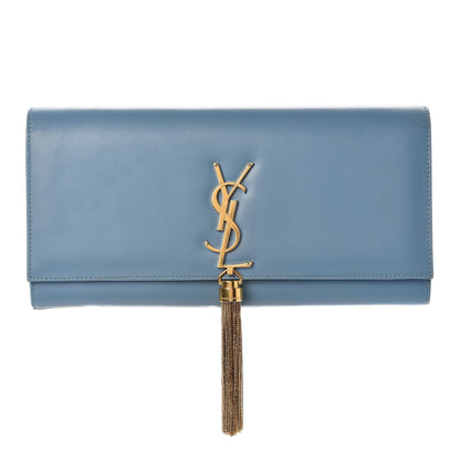 Saint Laurent Calfskin Classic Monogram Tassel Clutch Blue Glacier 1 of 10