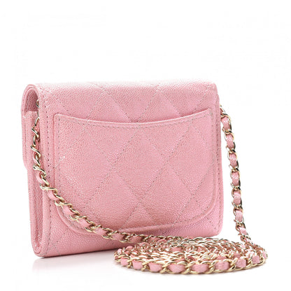 Chanel Iridescent Caviar Quilted Flap Card Holder On Chain Pink 3 of 10