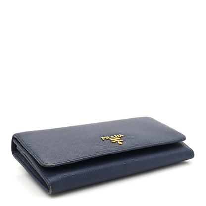 Prada Saffiano Metal Continental Flap Travel Wallet Bluette 4 of 12