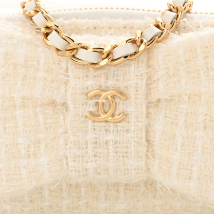 Chanel Tweed Quilted Bow Flap Card Holder On Chain White 8 of 13