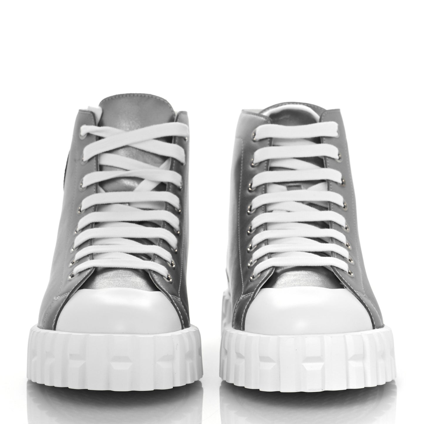 Metallic Calfskin Womens Climb Sneakers 37 Gris Argente Vieilli