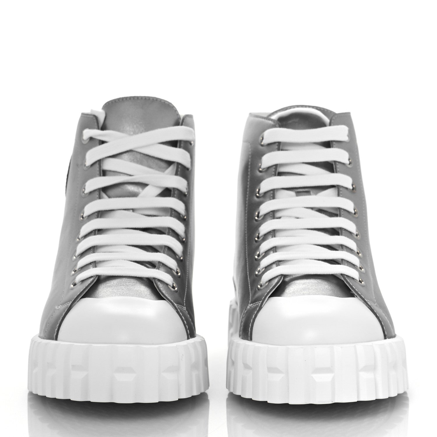 Hermes Metallic Calfskin Womens Climb Sneakers 37 Gris Argente Vieilli 2 of 9