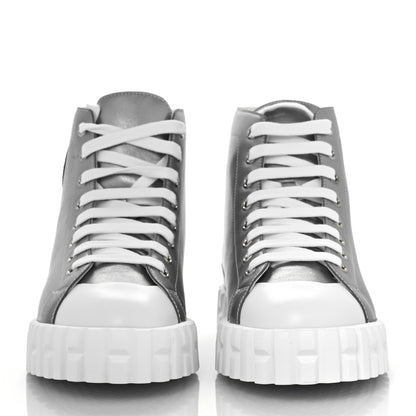 Hermes Metallic Calfskin Womens Climb Sneakers 37 Gris Argente Vieilli 2 of 9