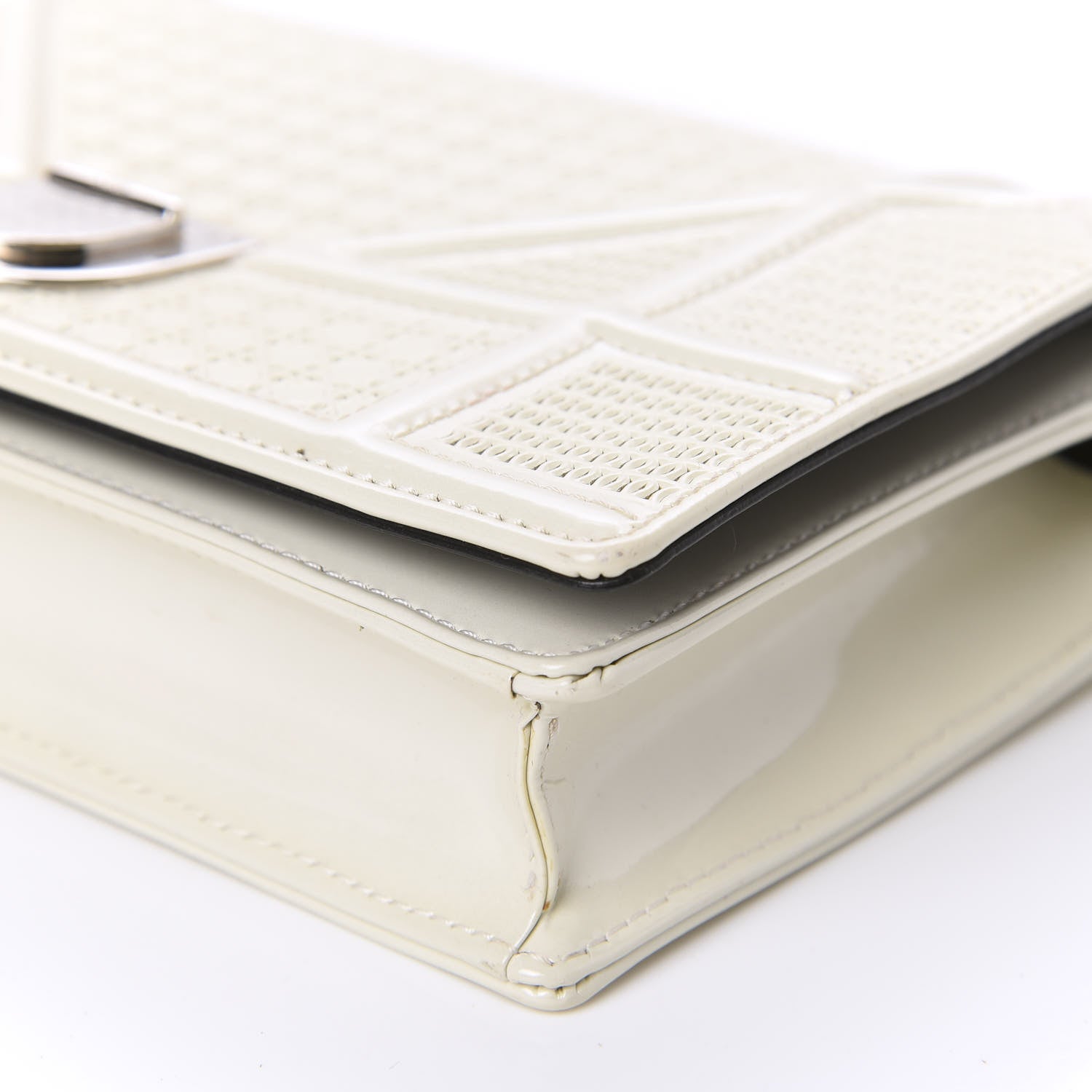 Christian Dior Patent Micro-Cannage Diorama Wallet on Chain Pouch White 7 of 9