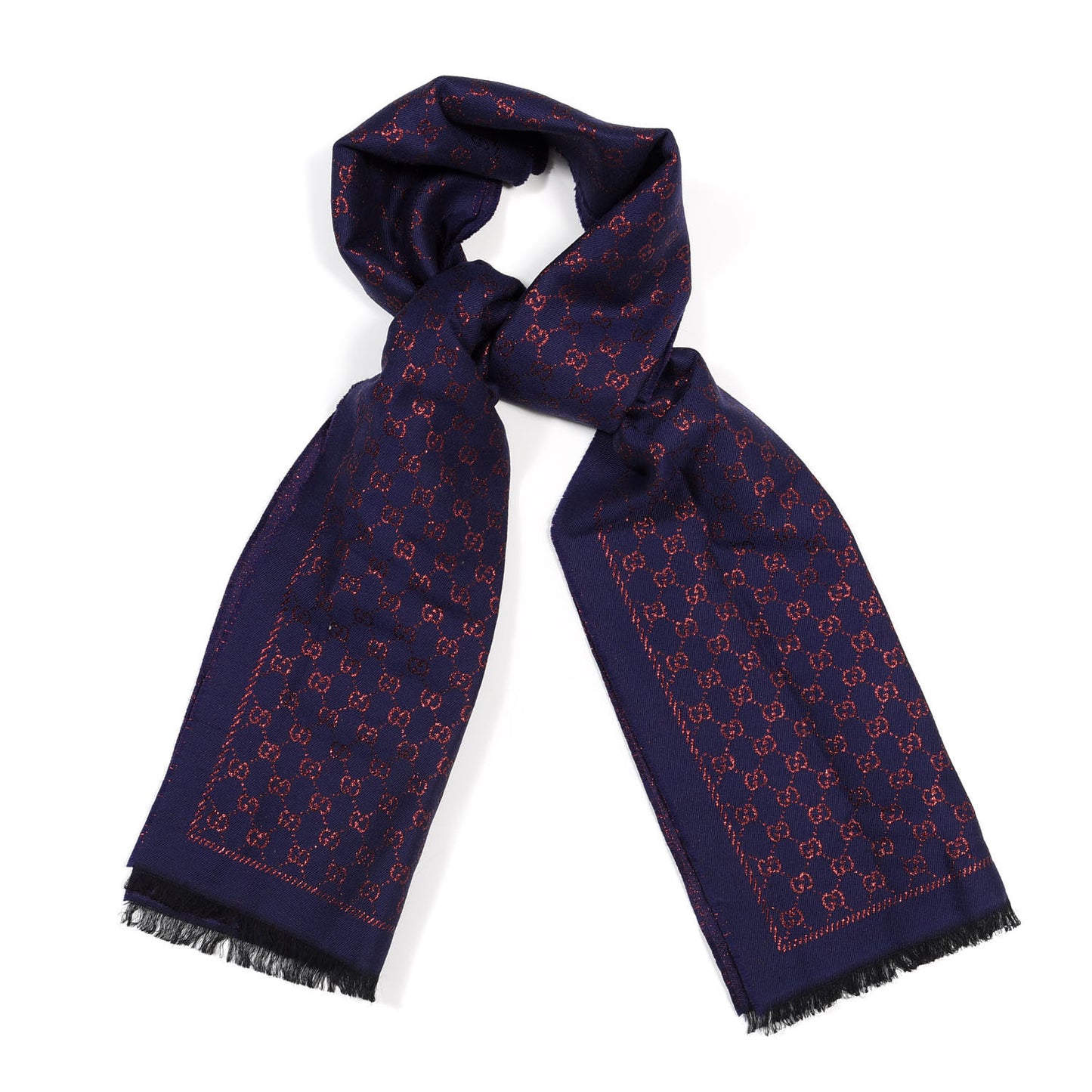 Wool Silk Jacquard GG Monogram Stenix Scarf Navy Red
