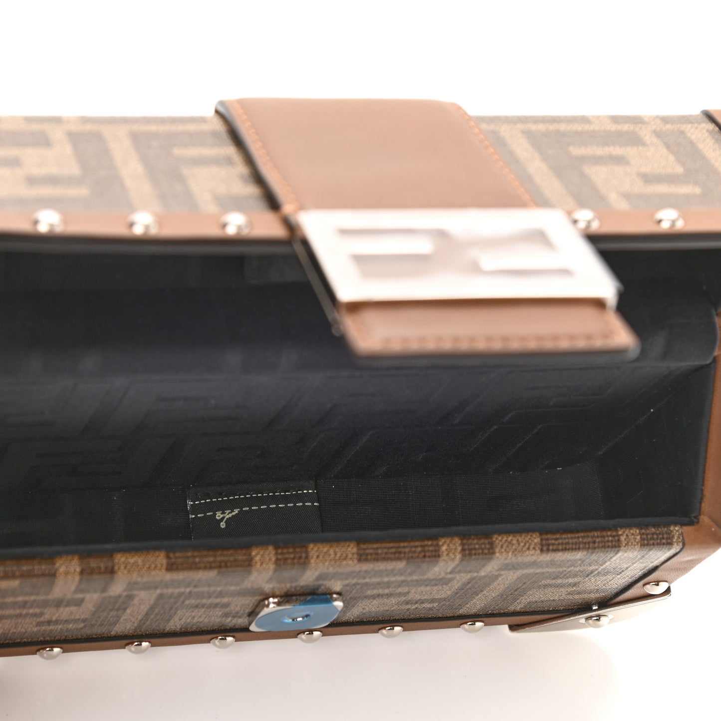 Shiny Glazed Fabric Vachetta FF 1974 Mini Baguette Trunk Mogano Panna Cuoio