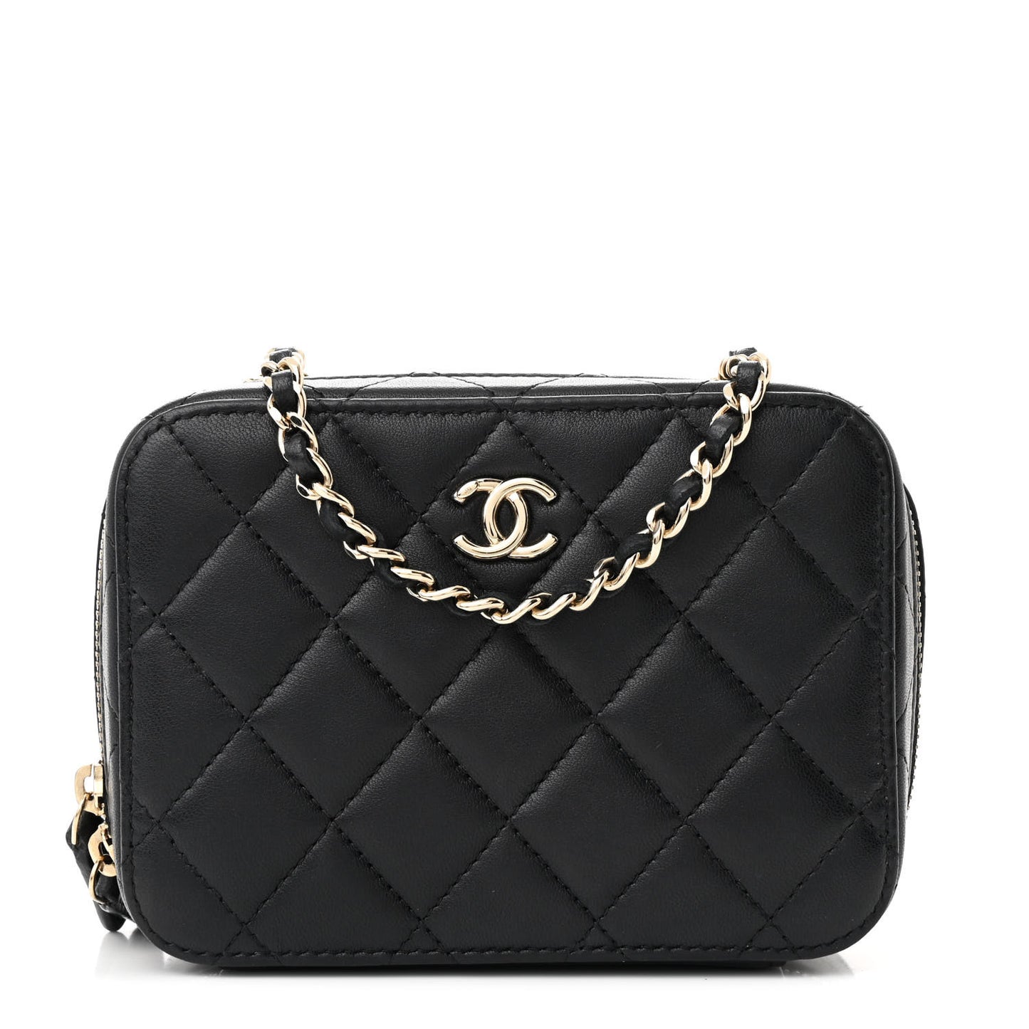 Lambskin Quilted Small Trendy CC Camera Case With Chain Black
