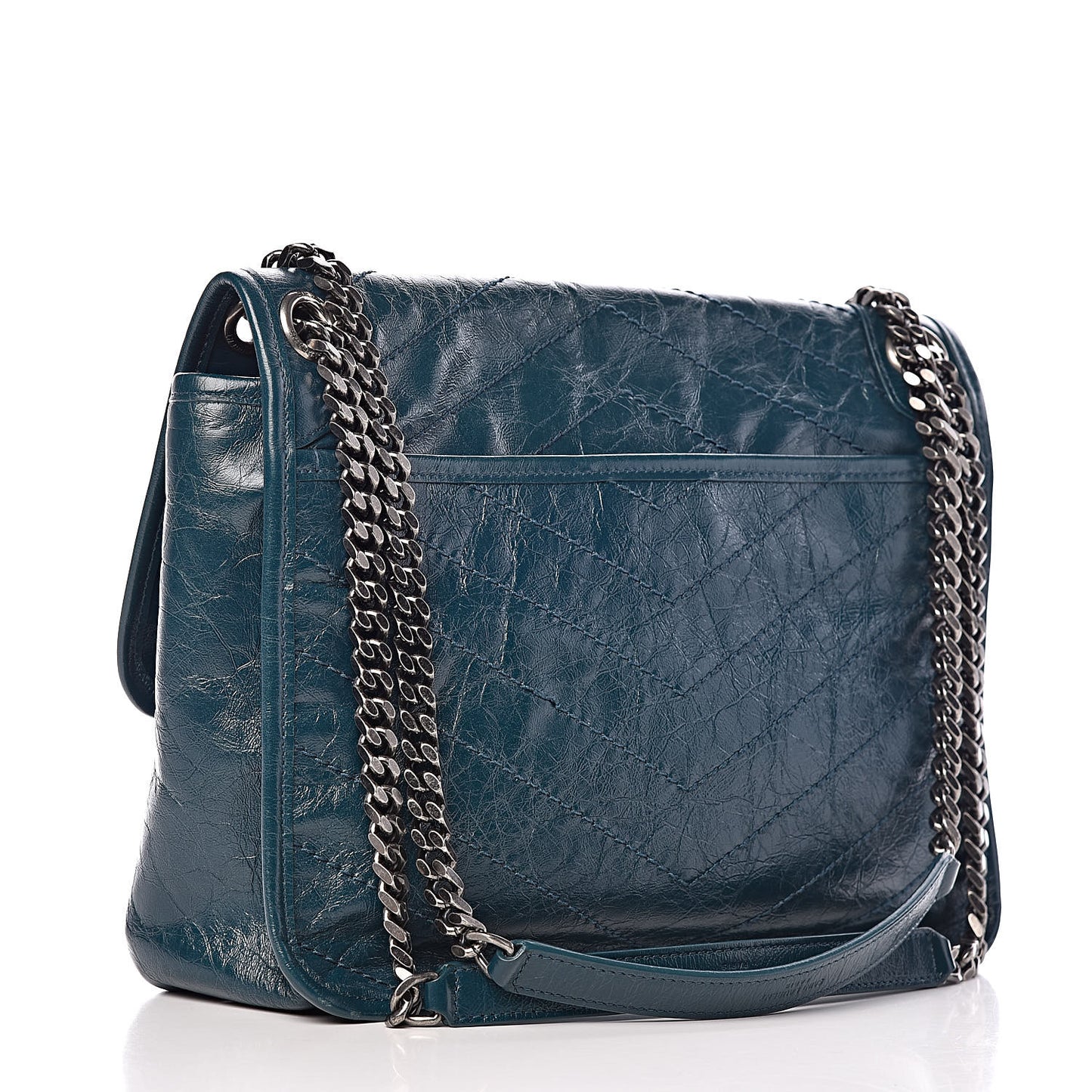 Crinkled Calfskin Matelasse Monogram Medium Niki Chain Satchel Peacock Green