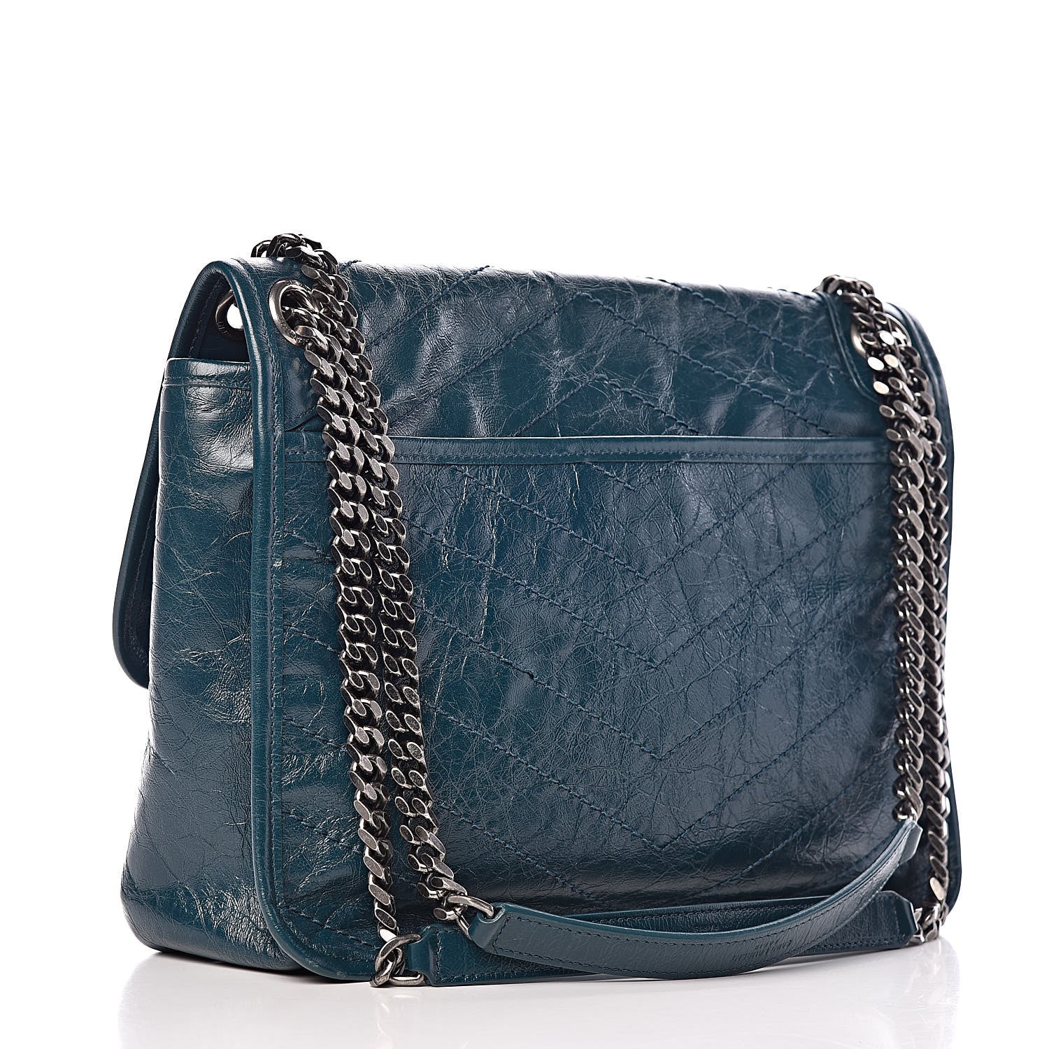Saint Laurent Crinkled Calfskin Matelasse Monogram Medium Niki Chain Satchel Peacock Green 3 of 13