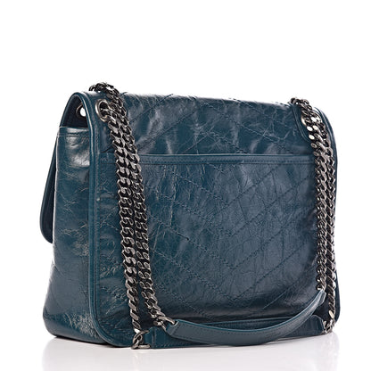 Saint Laurent Crinkled Calfskin Matelasse Monogram Medium Niki Chain Satchel Peacock Green 3 of 13