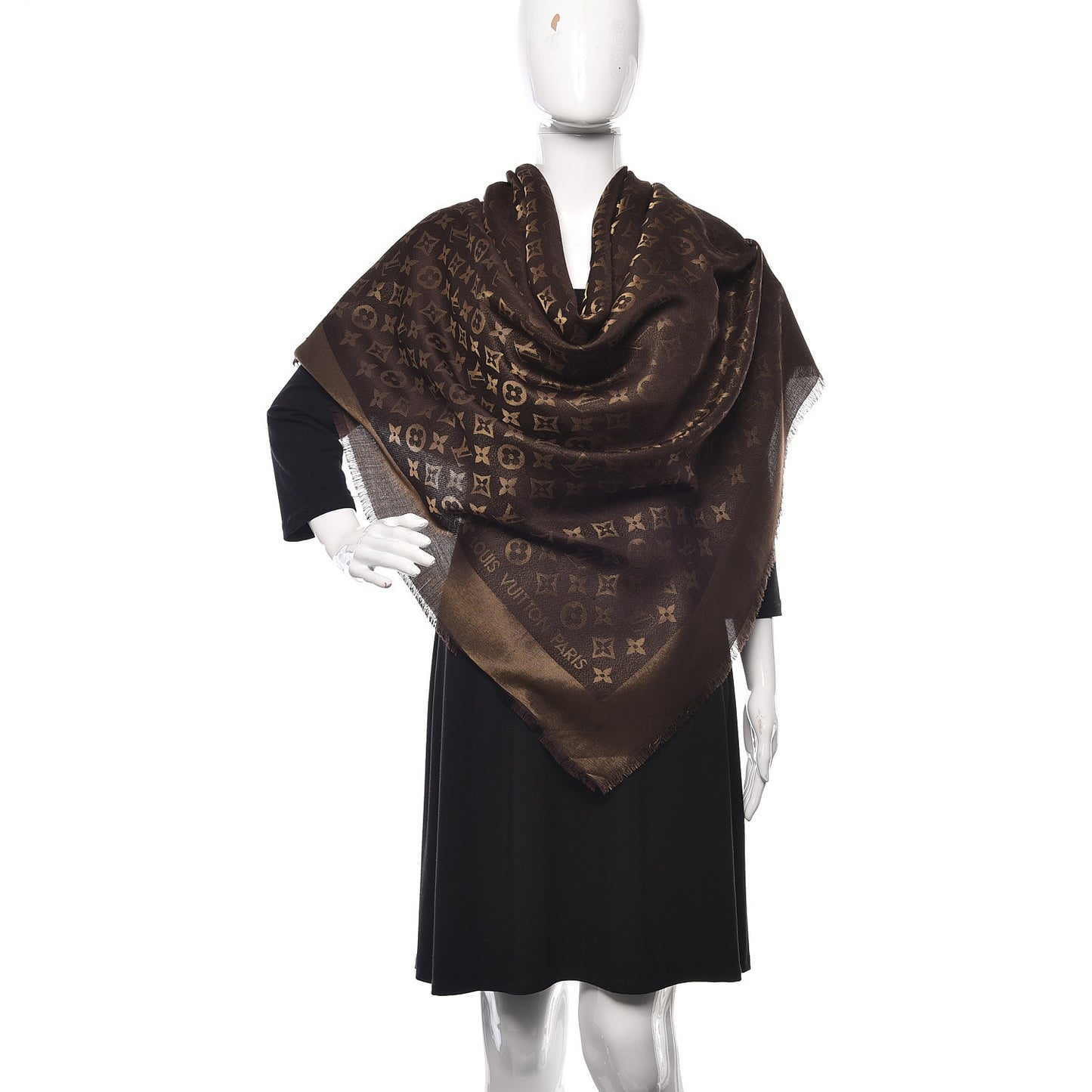Silk Lurex Wool Monogram Shine Shawl Brown