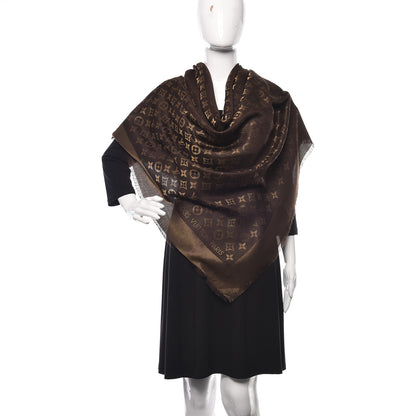 Louis Vuitton Silk Lurex Wool Monogram Shine Shawl Brown 2 of 7