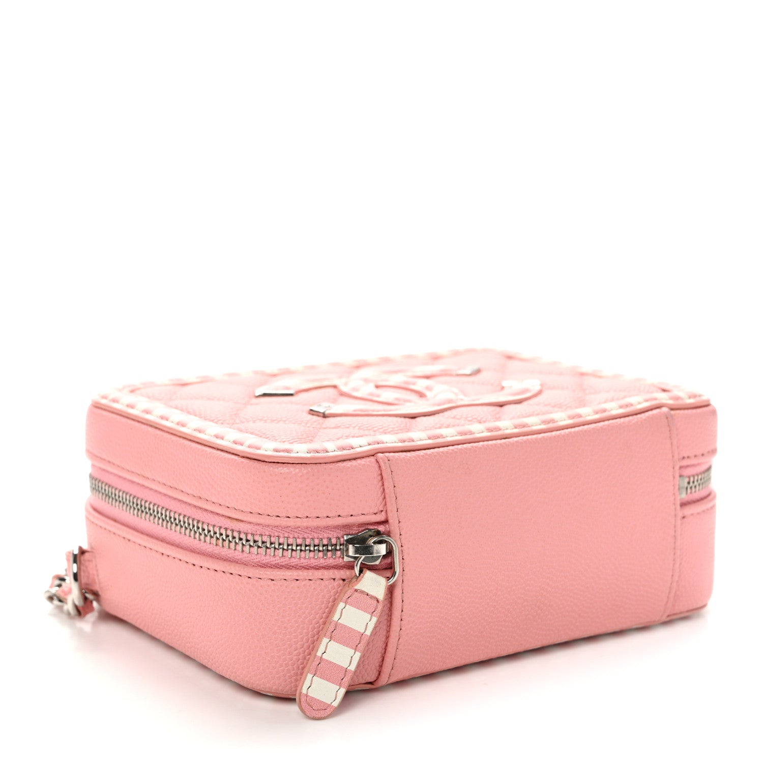 Chanel Caviar Quilted Striped CC Filigree Clutch With Chain Pink White 4 of 10