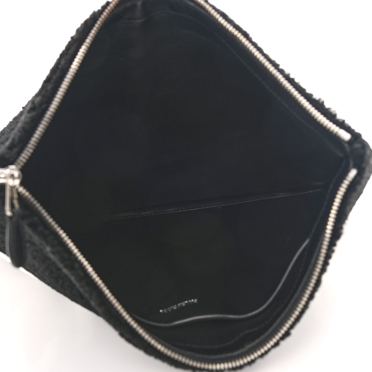 Sheepskin Shearling Contrasted Logo Large Zip Pouch Black