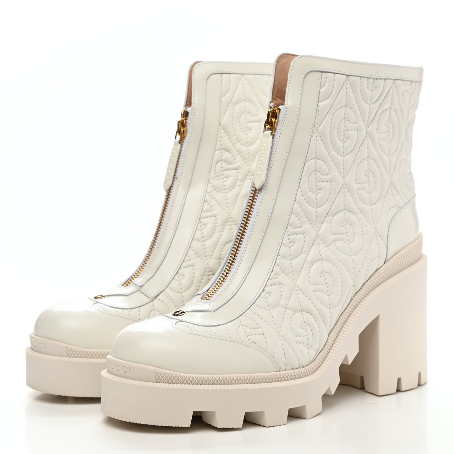 Calfskin Nappa Rhombus Quilted Trip Ankle Boots 40 Great White
