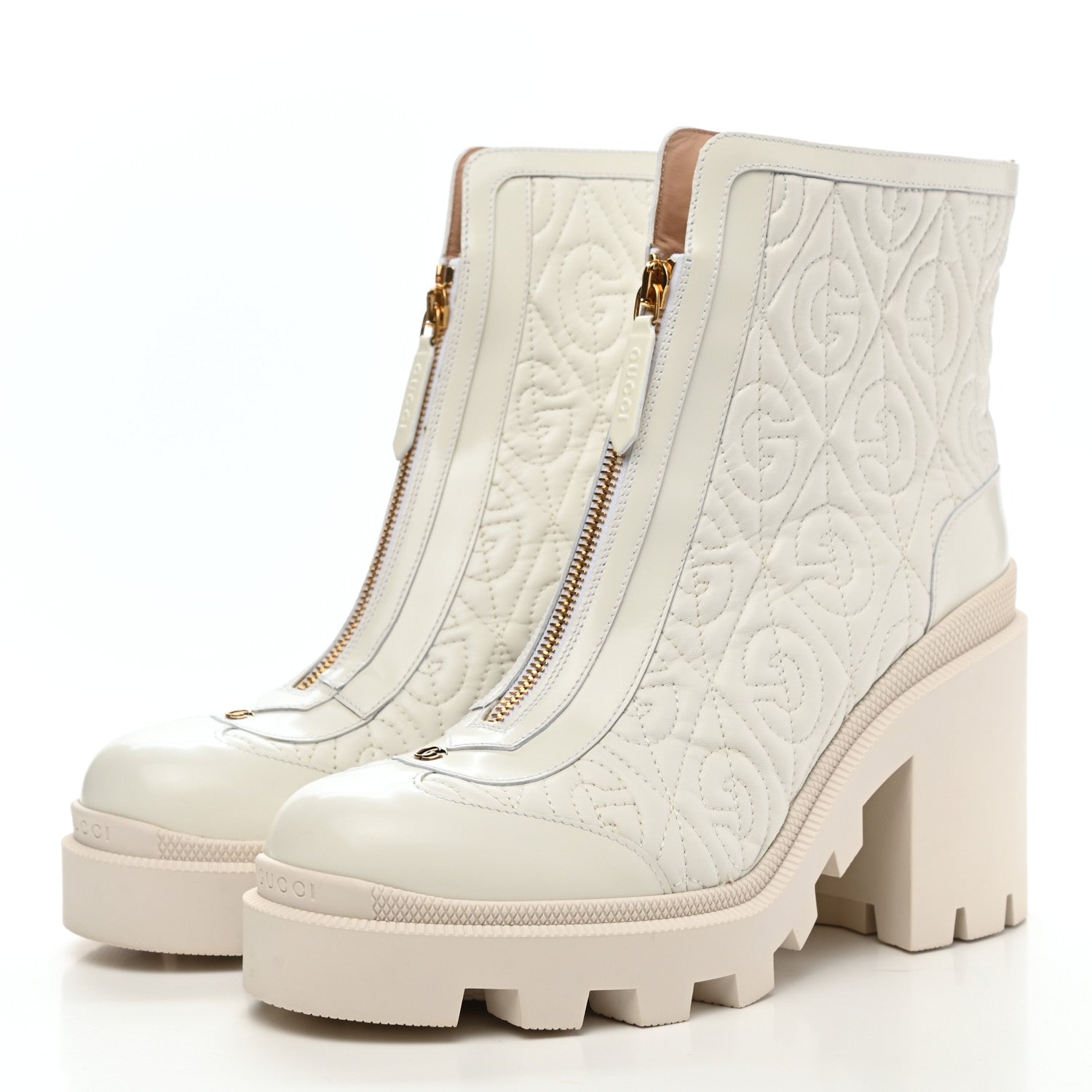Gucci Calfskin Nappa Rhombus Quilted Trip Ankle Boots 40 Great White 3 of 12