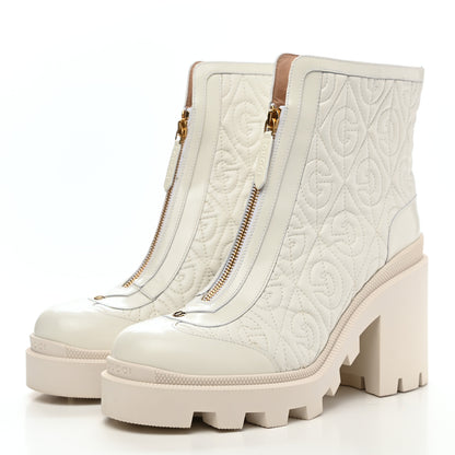 Gucci Calfskin Nappa Rhombus Quilted Trip Ankle Boots 40 Great White 3 of 12