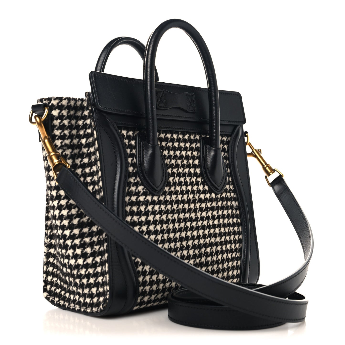 Smooth Calfskin Houndstooth Nano Luggage White Black