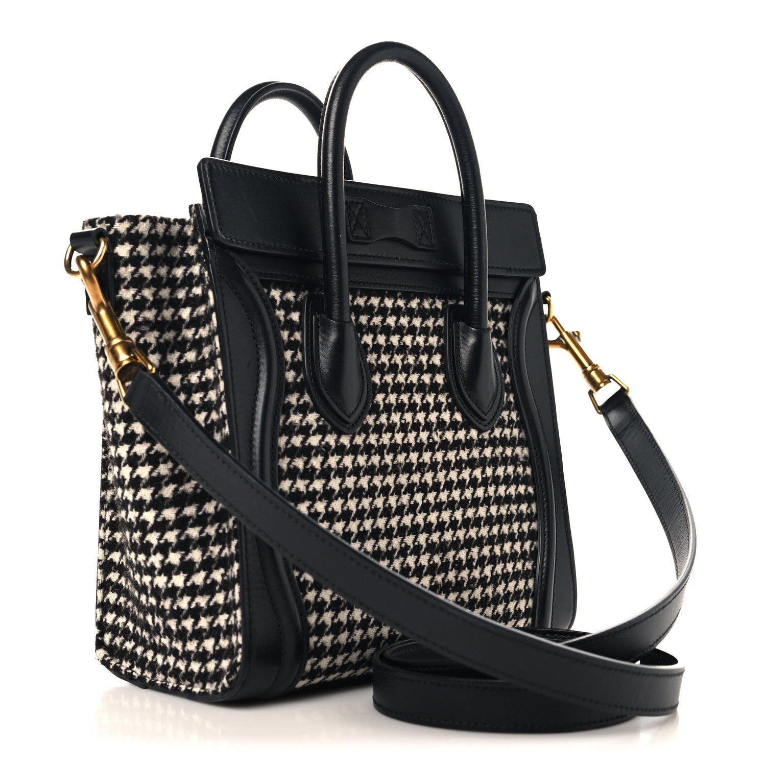 Celine Smooth Calfskin Houndstooth Nano Luggage White Black 3 of 11