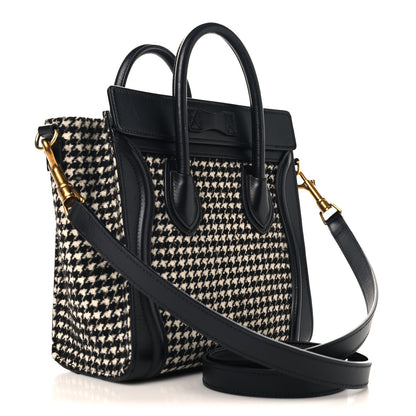 Celine Smooth Calfskin Houndstooth Nano Luggage White Black 3 of 11