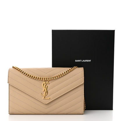 Saint Laurent Grain De Poudre Matelasse Chevron Monogram Chain Wallet Nude Powder 12 of 12