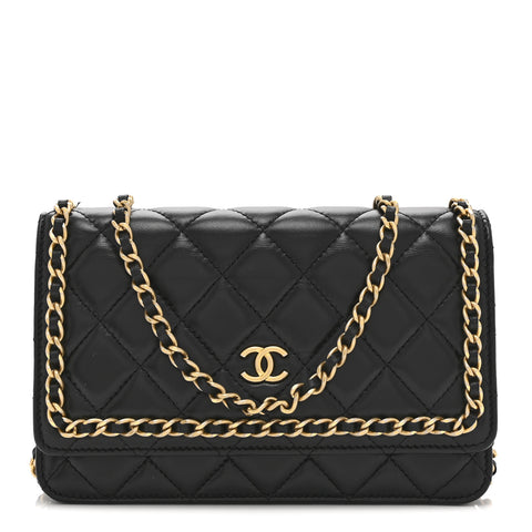 Lambskin Quilted Chain Around Wallet On Chain WOC Black