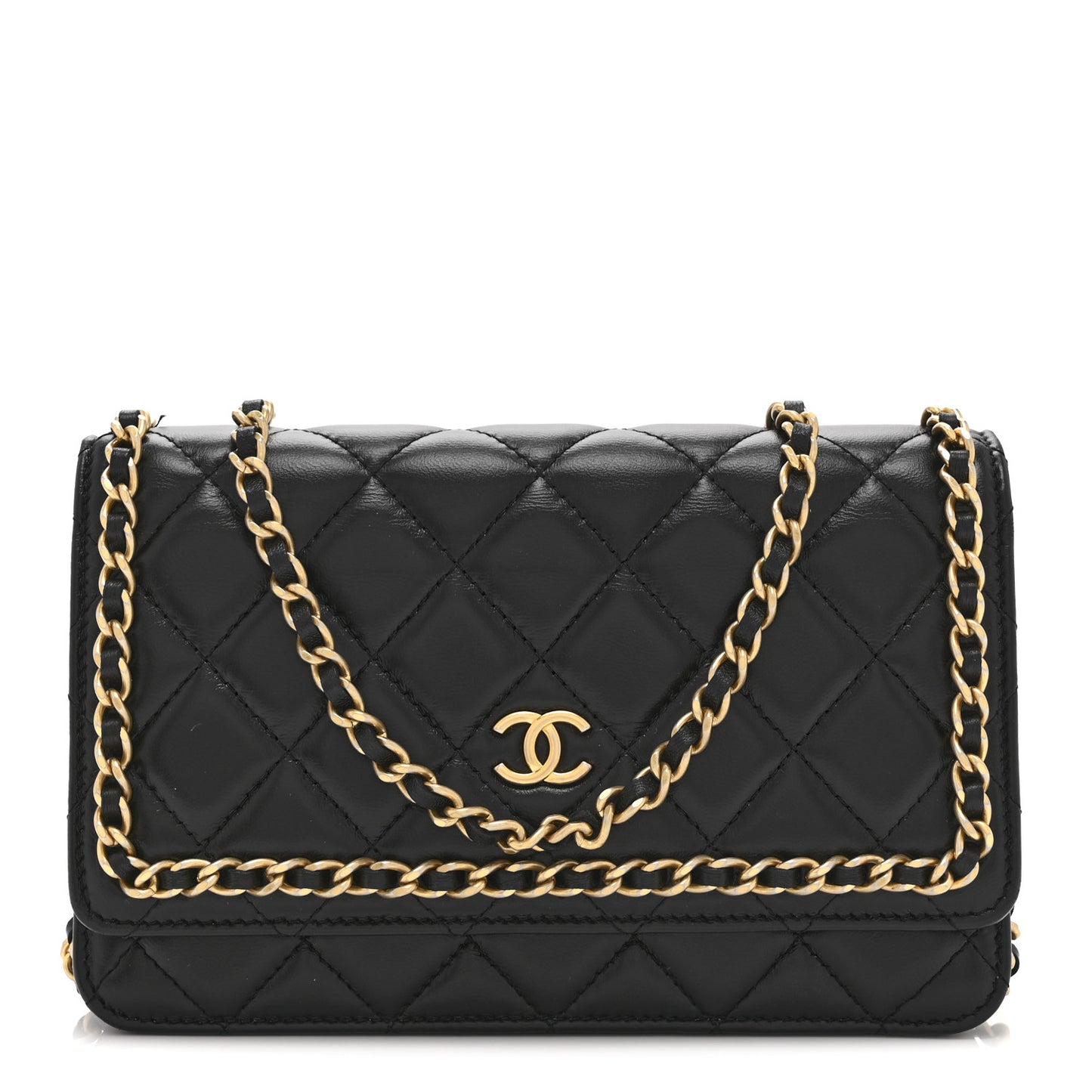 Lambskin Quilted Chain Around Wallet On Chain WOC Black