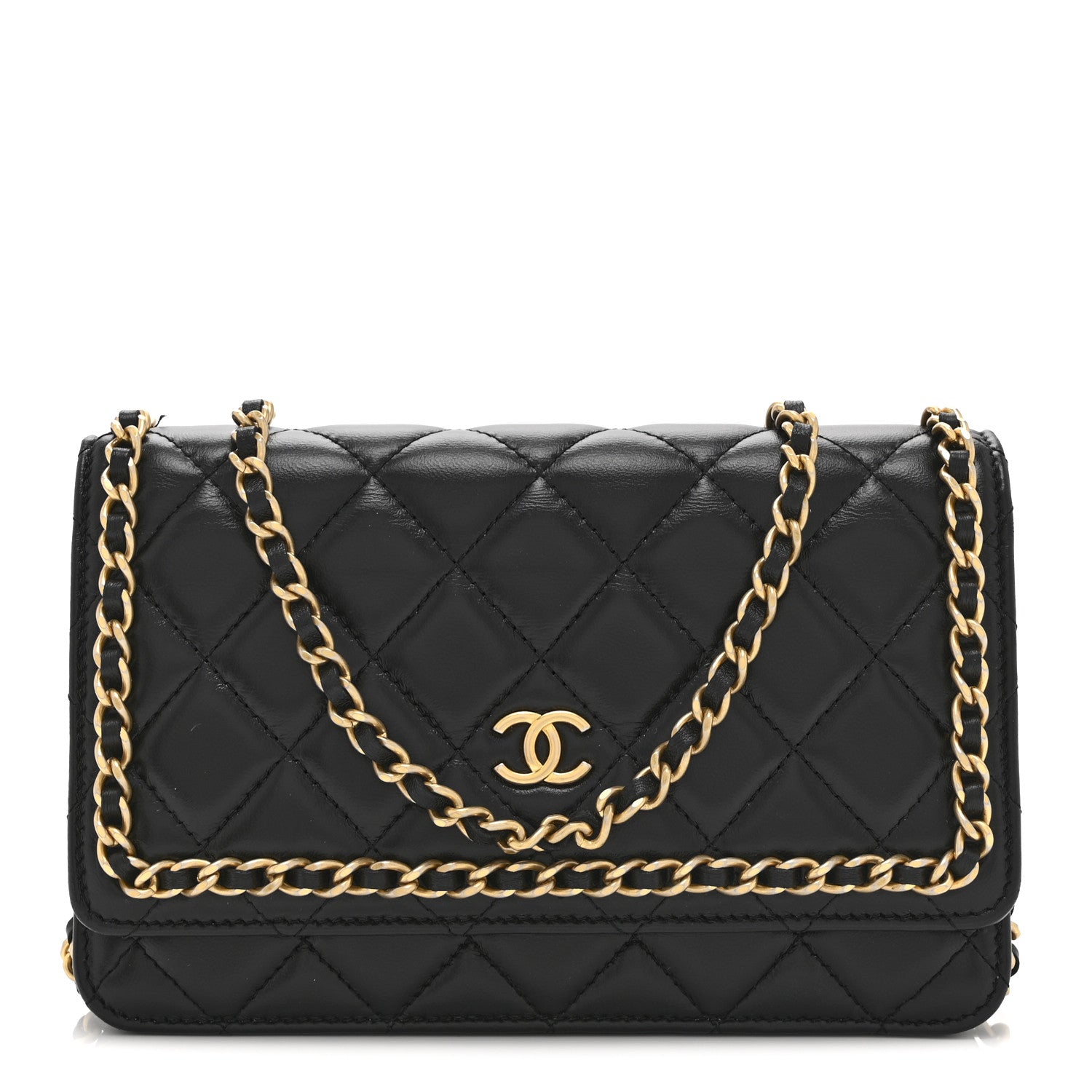 Chanel Lambskin Quilted Chain Around Wallet On Chain WOC Black 1 of 11