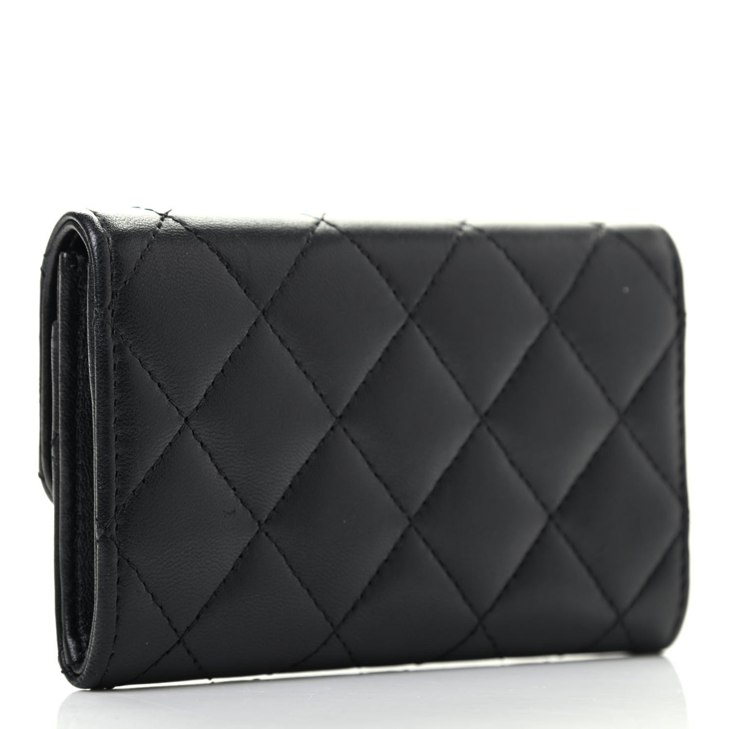 Lambskin Quilted Flap Card Holder Black