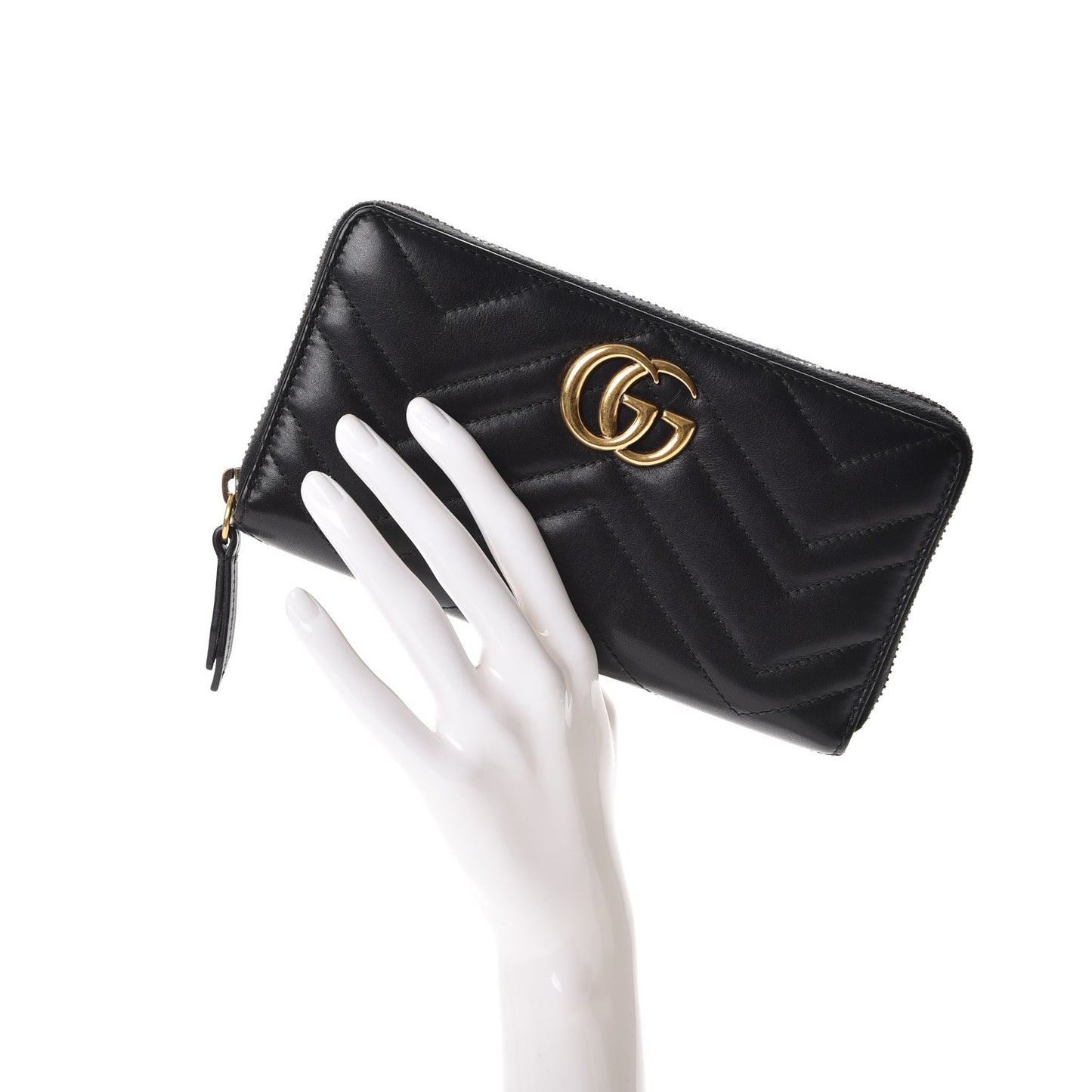 Calfskin Matelasse GG Marmont Zip Around Wallet Black