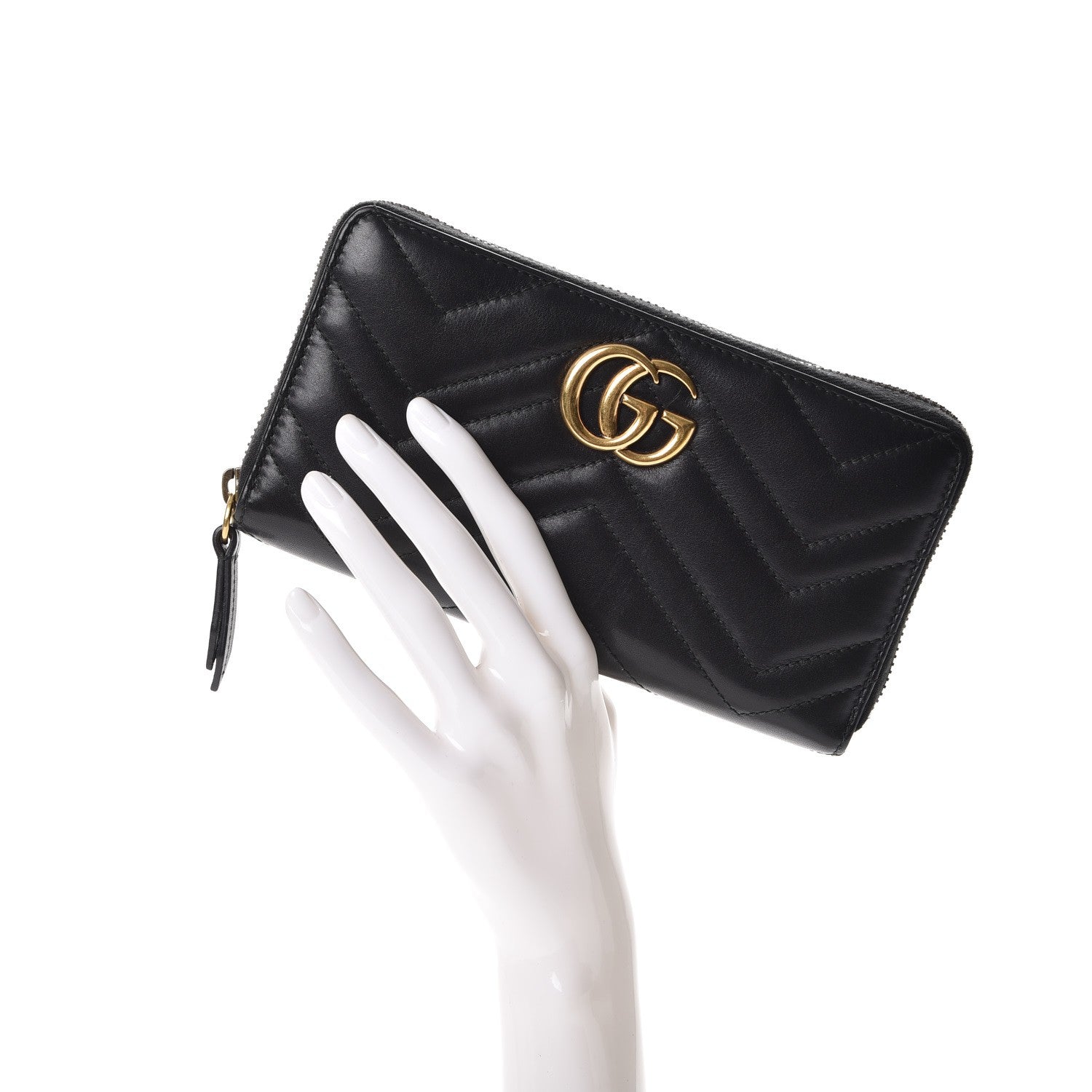 Gucci Calfskin Matelasse GG Marmont Zip Around Wallet Black 2 of 9
