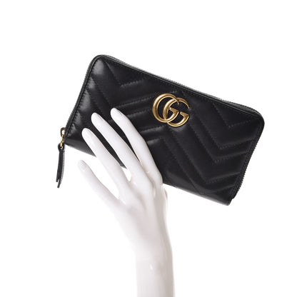 Gucci Calfskin Matelasse GG Marmont Zip Around Wallet Black 2 of 9
