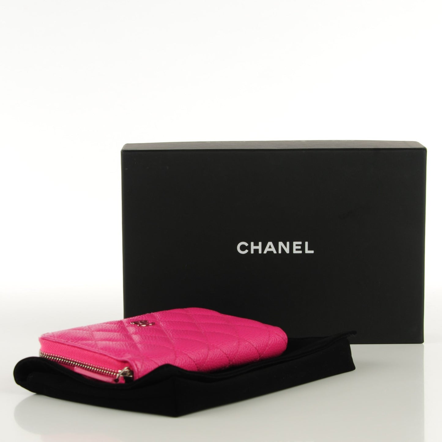 Caviar Quilted Small Zip Around Wallet Fuchsia