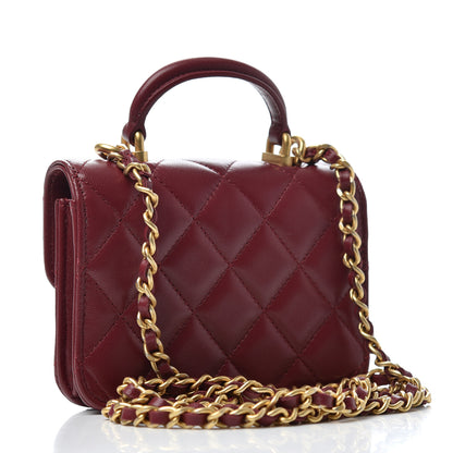 Chanel Lambskin Quilted Top Handle Flap Coin Purse With Chain Burgundy 3 of 9
