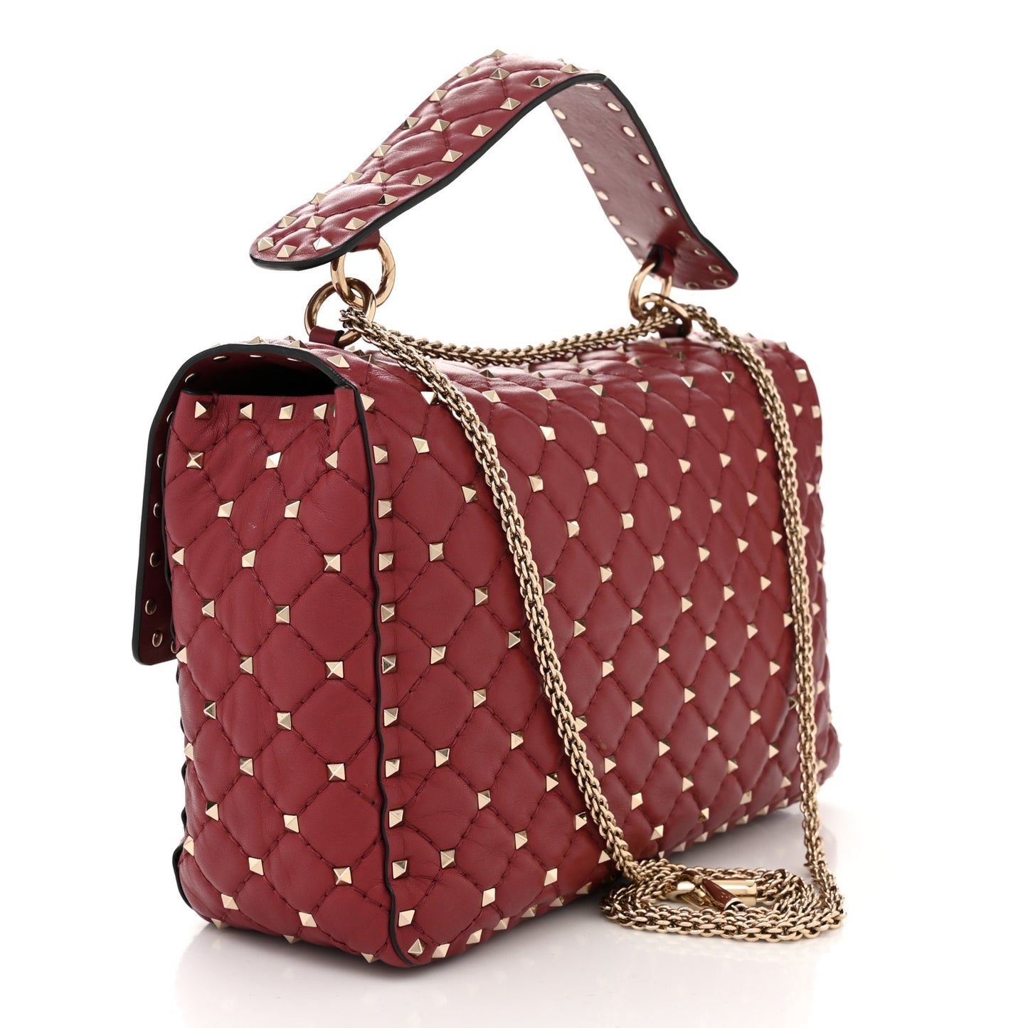Nappa Large Rockstud Spike Shoulder Bag Rubino