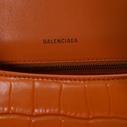 Balenciaga Shiny Calfskin Crocodile Embossed Small Hourglass Top Handle Bag Orange 6 of 11