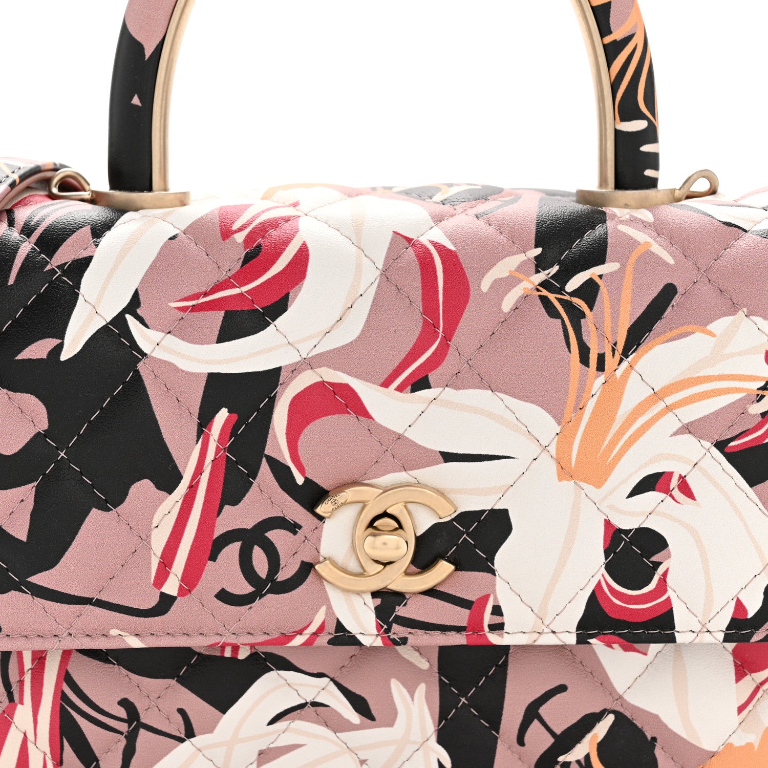 Chanel Calfskin Quilted Lily Floral Mini Coco Handle Flap Beige Black White Red 8 of 12