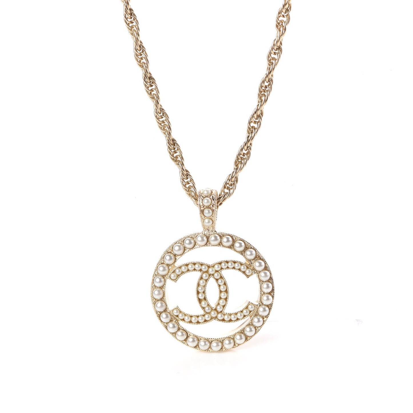 Pearl CC Medallion Necklace Gold