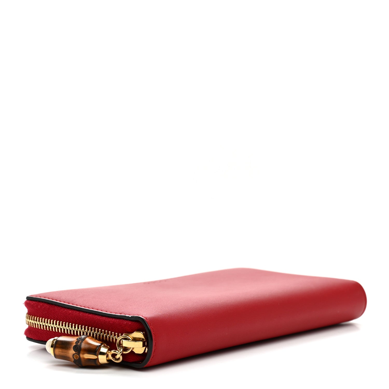 Gucci Calfskin Bamboo Round Zip Long Wallet Red 4 of 9