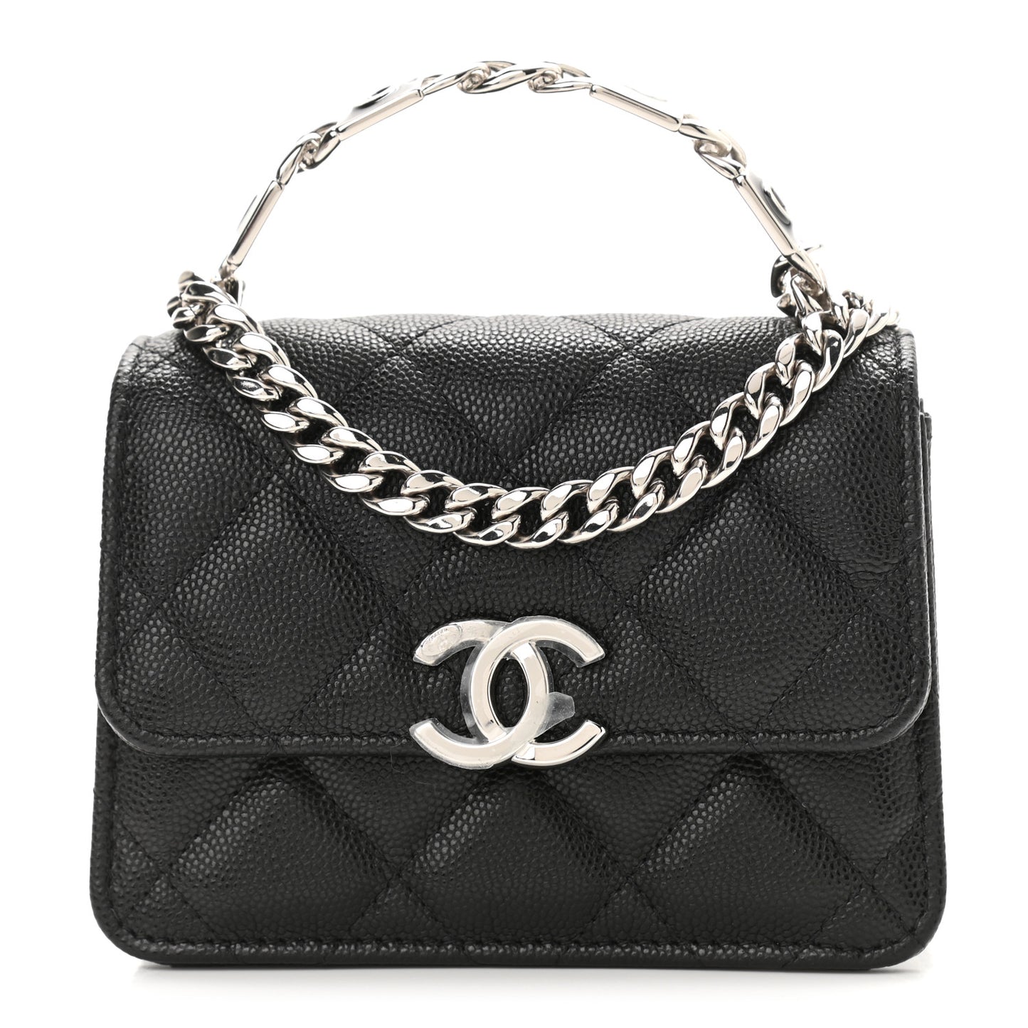 Caviar Quilted Pick Me Up Clutch With Chain Black
