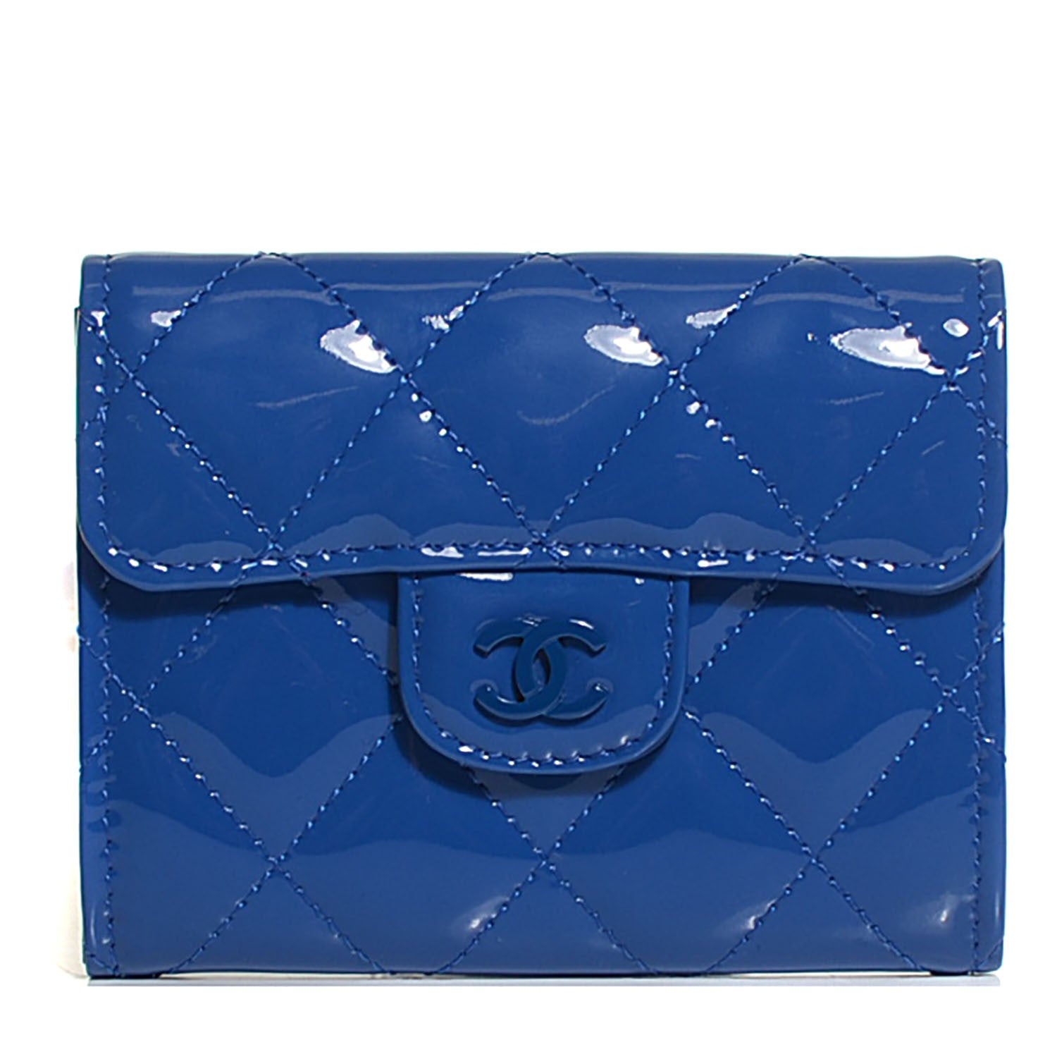 Chanel Patent Quilted Coin Purse Dark Blue 1 of 8