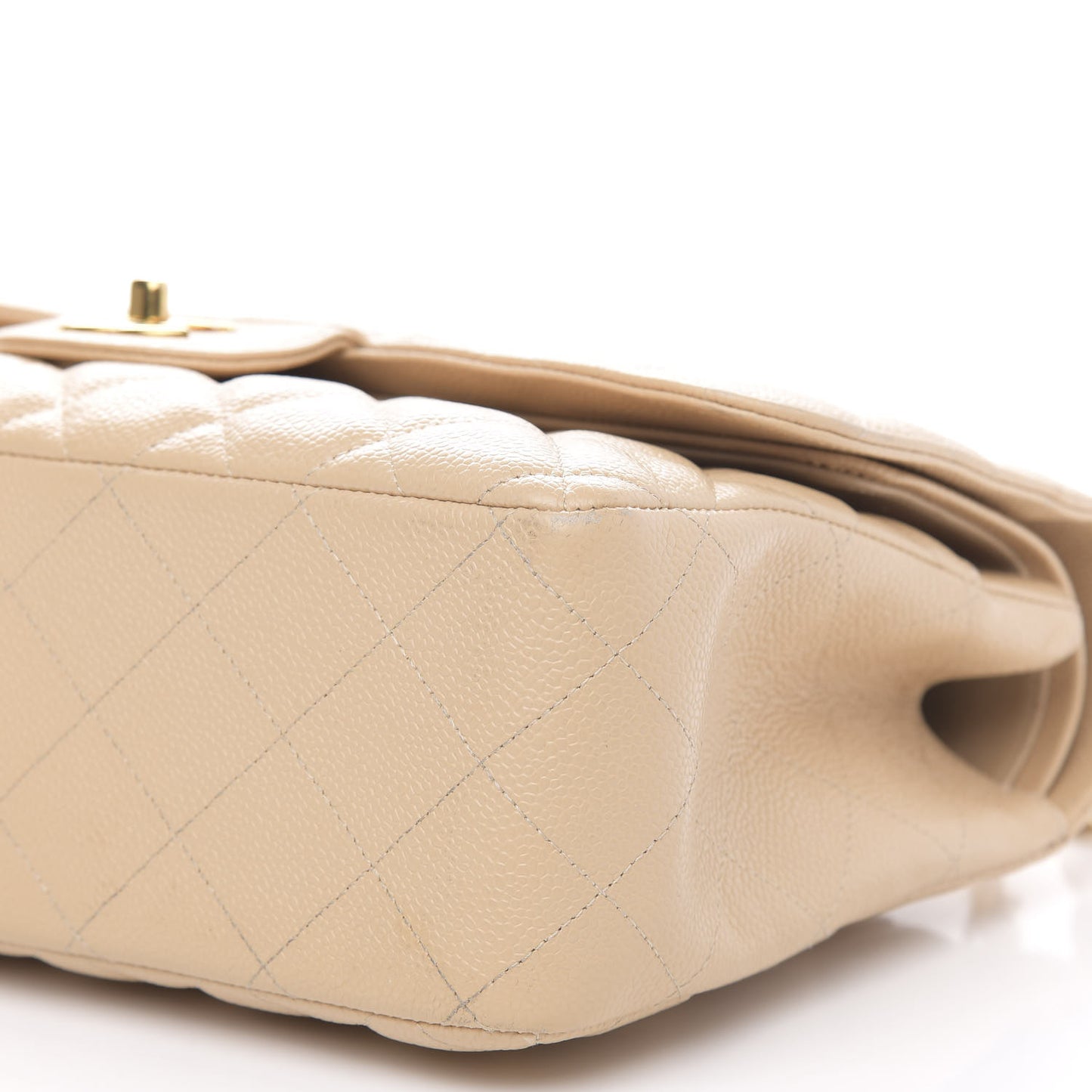 Caviar Quilted Jumbo Double Flap Light Beige