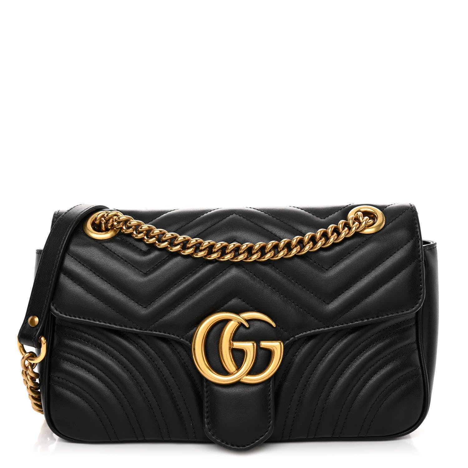 Gucci Calfskin Matelasse Small GG Marmont Shoulder Bag Black 1 of 11