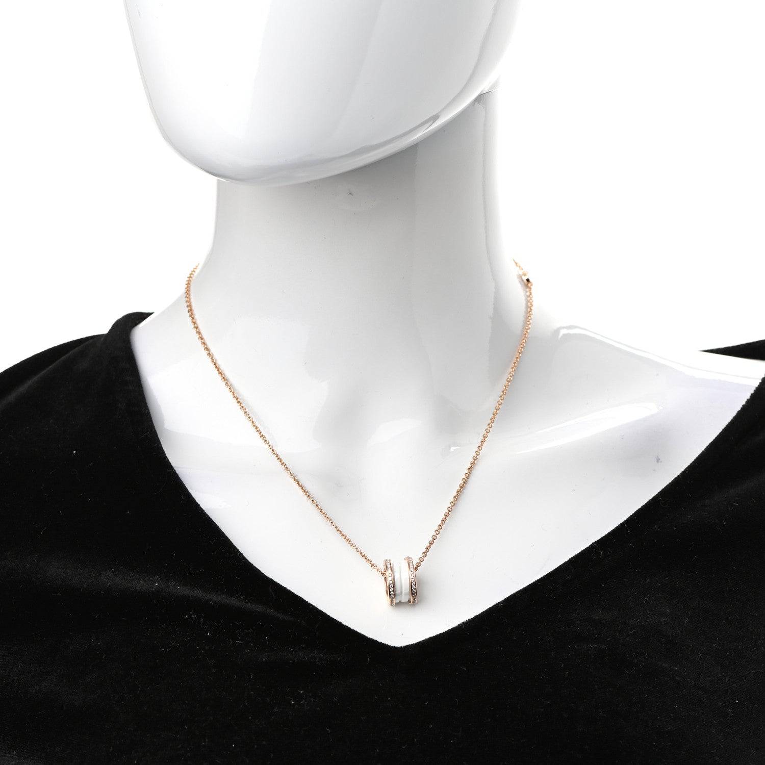 Bulgari 18K Rose Gold White Ceramic Diamond B.Zero1 Pendant Necklace 2 of 11
